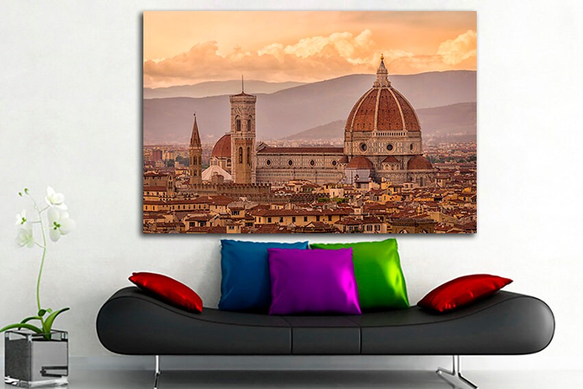 Florence canvas Arno river wall art Italy print Skyline decor Architecture travel artwork
