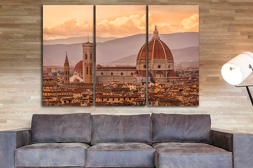 Florence canvas Arno river wall art Italy print Skyline decor Architecture travel artwork