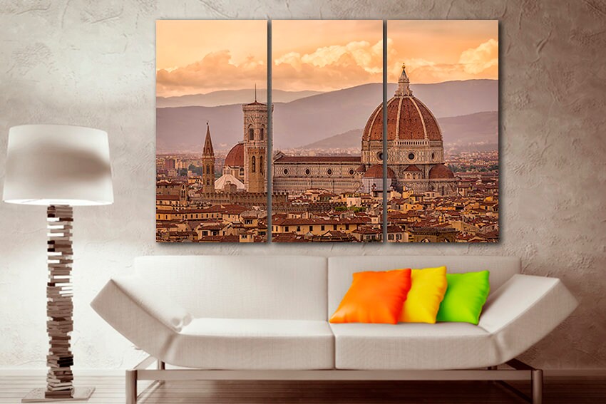 Florence canvas Arno river wall art Italy print Skyline decor Architecture travel artwork