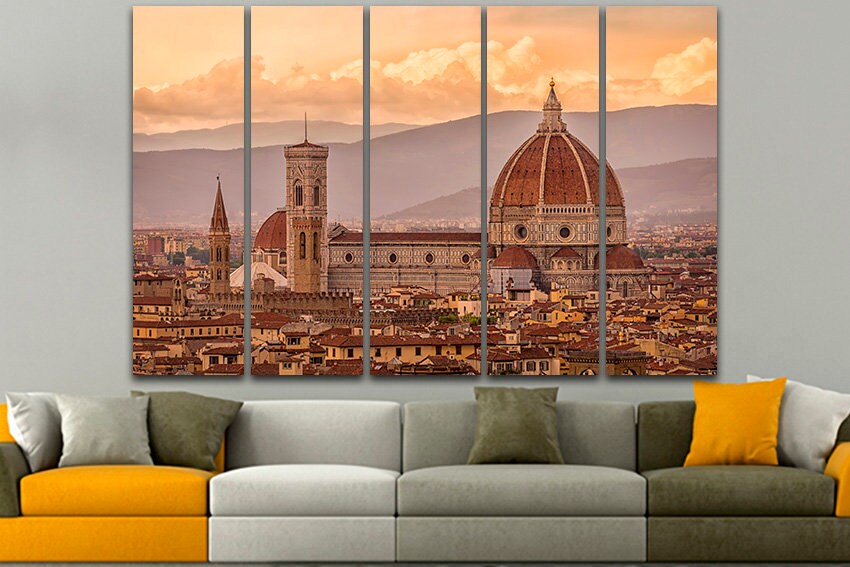 Florence canvas Arno river wall art Italy print Skyline decor Architecture travel artwork