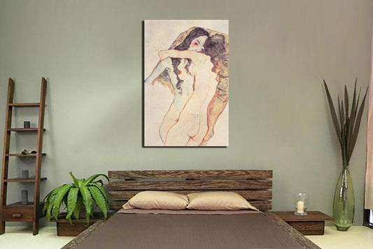 Egon Schiele Two women embracing Expressionism print Reproduction canvas Lovers print Nude art works Female home décor Austrian artist