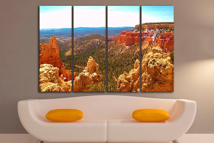 Bryce canyon National park US Red rocks canvas Cliffs print Mountain decor Trees wall print Utah artwork Nature gift