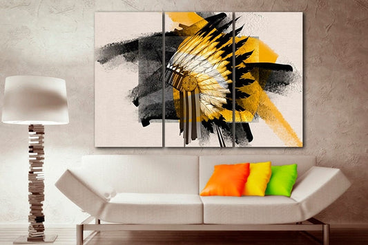 Indian headdress Print on canvas Native American art works Feathered décor American chiefs