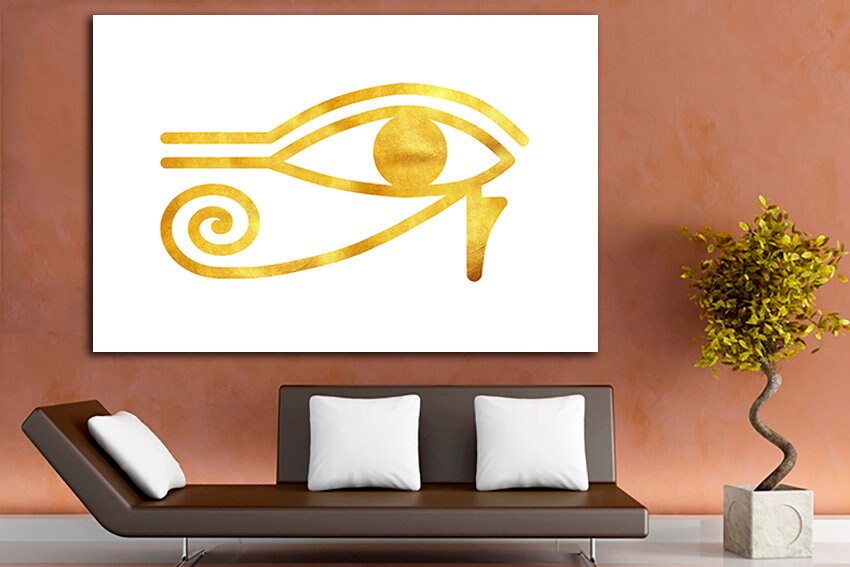 Eye of horus art works Egyptian canvas Eye of Ra Seeing Egypt wall print White yellow art