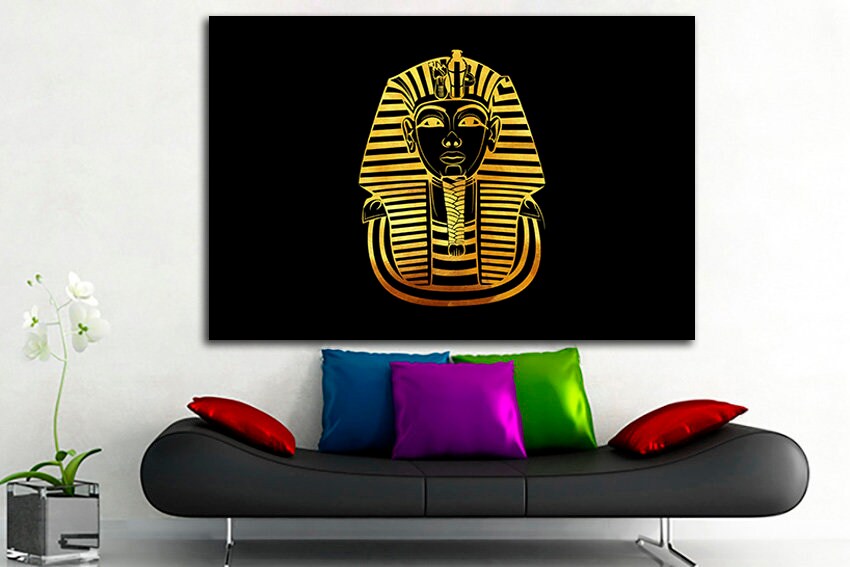Pharaoh wall art Egypt print Africa ethnic décor Canvas gift art Egyptian artwork Black yellow art Ancient gift Ready to hang Sphynx picture