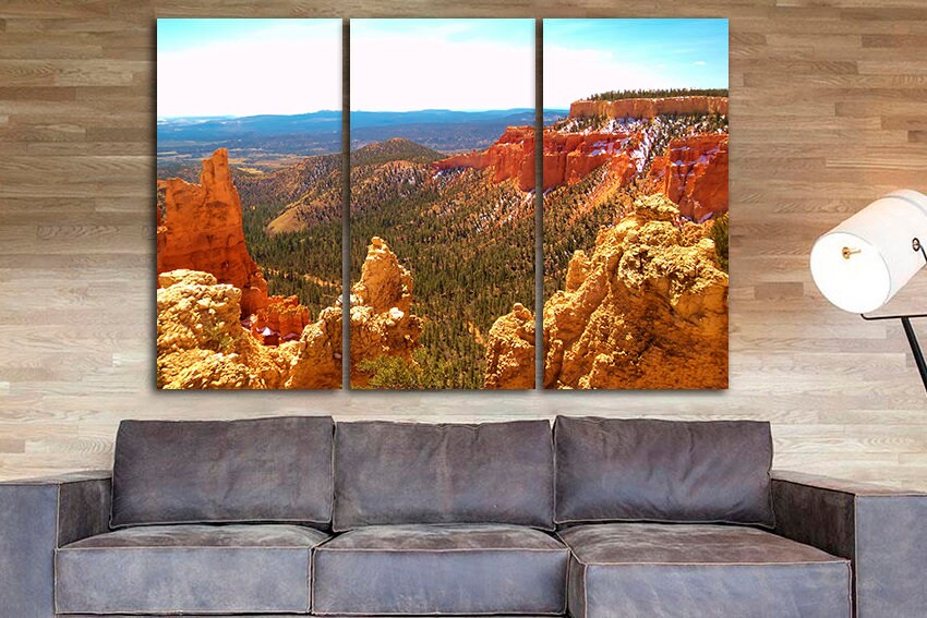 Bryce canyon National park US Red rocks canvas Cliffs print Mountain decor Trees wall print Utah artwork Nature gift