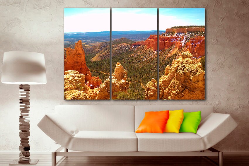 Bryce canyon National park US Red rocks canvas Cliffs print Mountain decor Trees wall print Utah artwork Nature gift