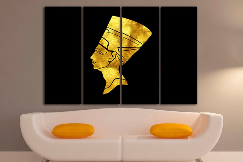 Egyptian canvas Queen Nefertiti print Pharaoh wall art Egypt décor Black yellow art works Modern gift