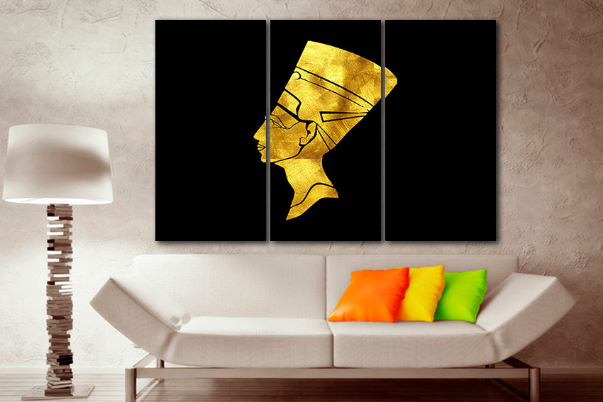 Egyptian canvas Queen Nefertiti print Pharaoh wall art Egypt décor Black yellow art works Modern gift