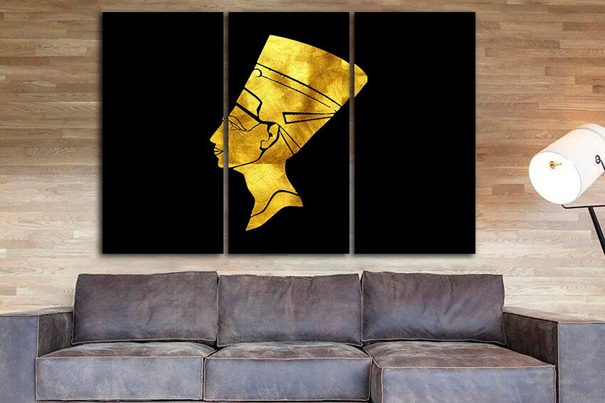 Egyptian canvas Queen Nefertiti print Pharaoh wall art Egypt décor Black yellow art works Modern gift