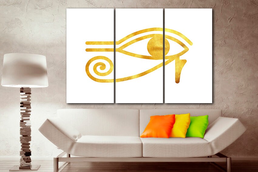 Eye of horus art works Egyptian canvas Eye of Ra Seeing Egypt wall print White yellow art