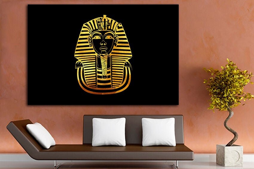 Pharaoh wall art Egypt print Africa ethnic décor Canvas gift art Egyptian artwork Black yellow art Ancient gift Ready to hang Sphynx picture